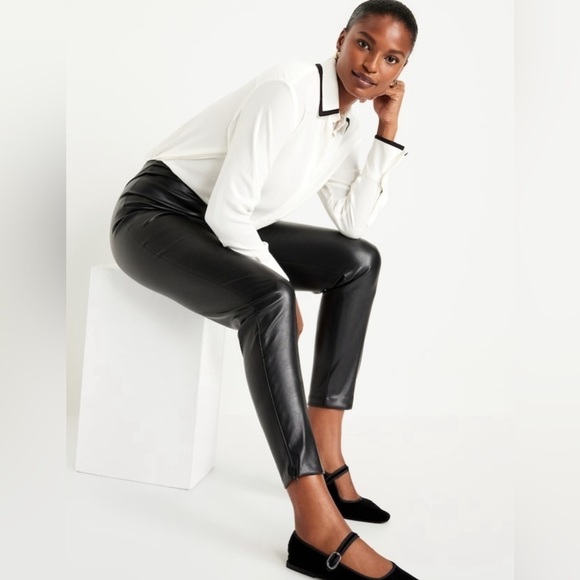 NWT! Black Extra High-Waisted Faux Leather Pants for Women - Size 8 TALL💛 - Picture 3 of 10